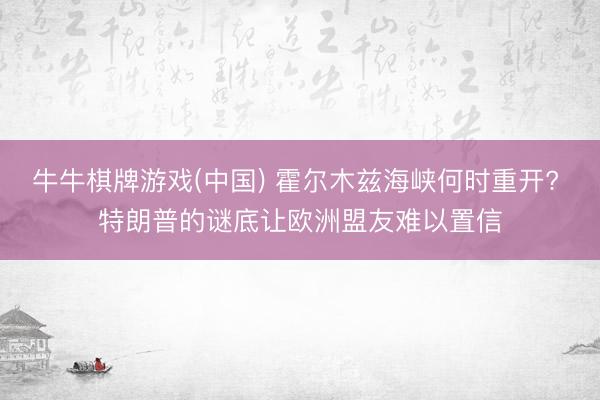 牛牛棋牌游戏(中国) 霍尔木兹海峡何时重开? 特朗普的谜底让欧洲盟友难以置信